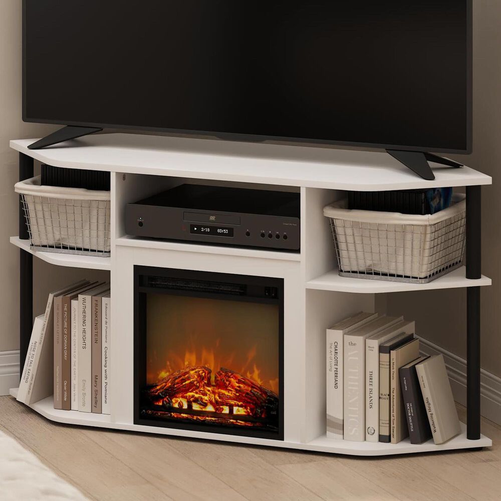 HOMLUX 47" Corner TV Stand with Electric Fireplace in White and Black, , large