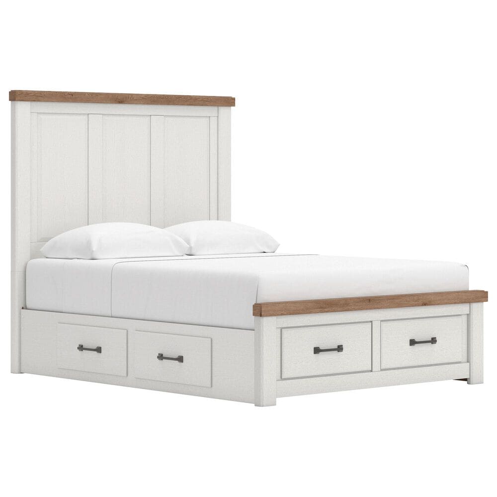 Ashley Savonport Queen Storage Panel Bed in White and Brown, , large