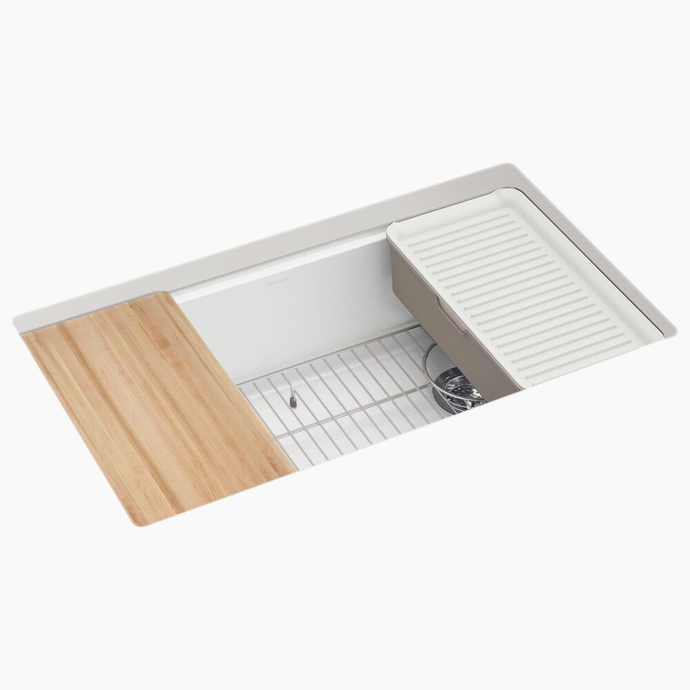 Kohler Billings 32.5" Undermount Single Bowl Workstation Kitchen Sink in Matte White, , large