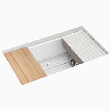 Kohler Billings 32.5" Undermount Single Bowl Workstation Kitchen Sink in Matte White, , large