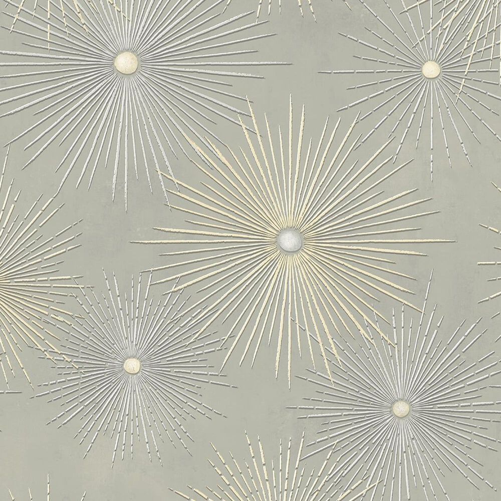 NextWall Starburst Geo 216&quot; x 20.5&quot; Peel and Stick Wallpaper in Silversmoke and Metallic Gold, , large