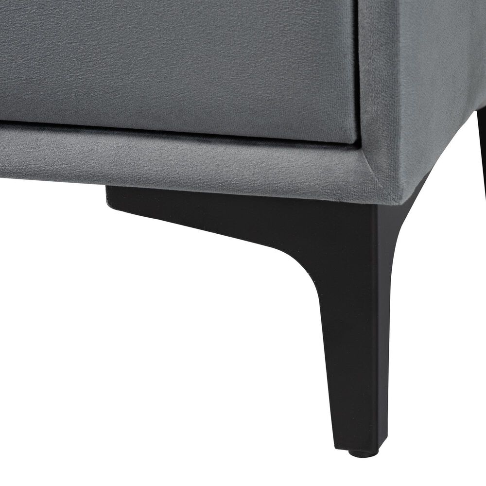 Baxton Studio Etienne 2-Drawer Nightstand with Slate Grey Velvet Upholstery in Black, , large