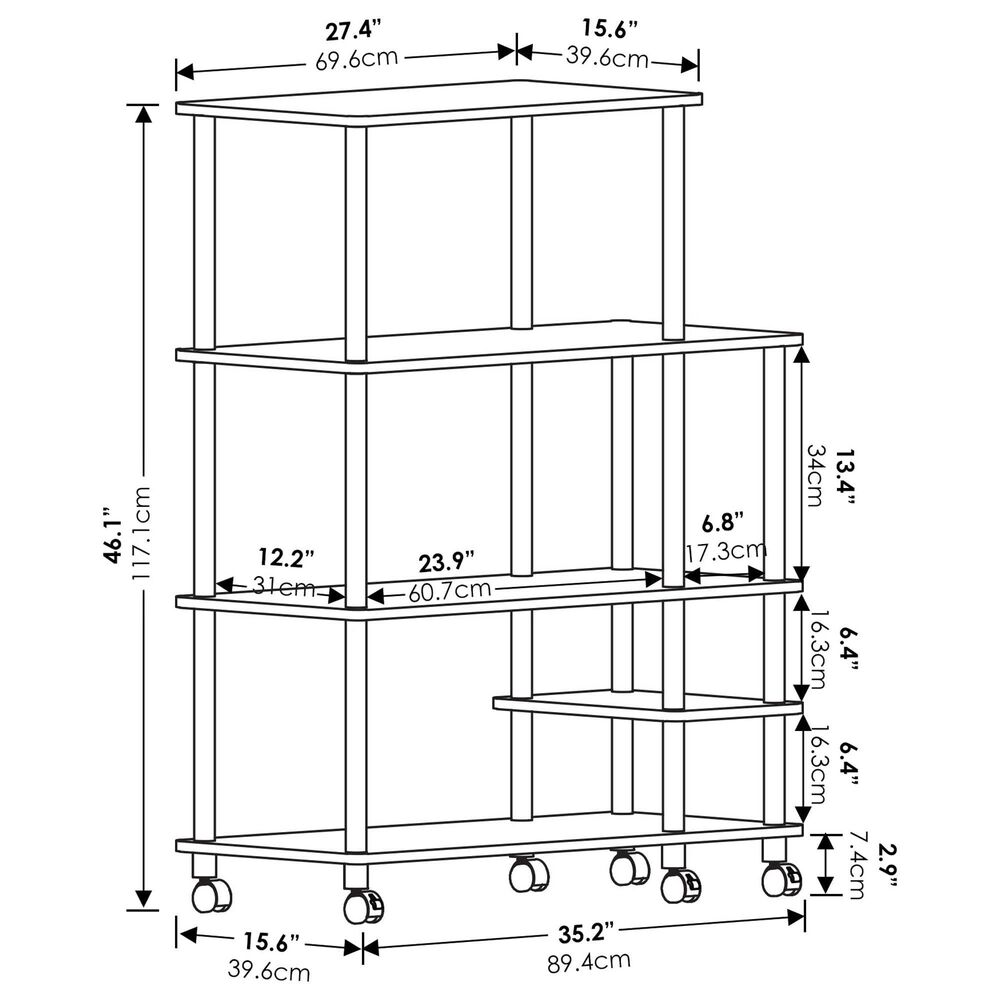 HOMLUX Turn-N-Tube 3-Tier Rolling Kitchen Shelf Cart in French Oak Grey and Black, , large