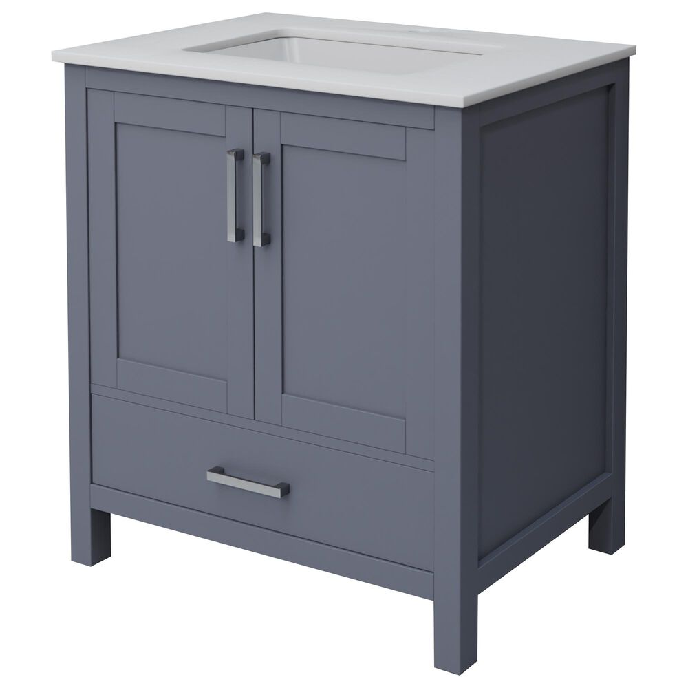 Lexora Home Jacques 30" Single Bathroom Vanity in Dark Grey with 2 cm White Cultured Marble Top and Rectangular Sink, , large