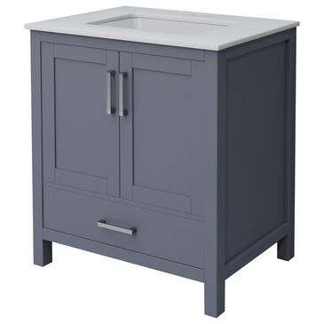 Lexora Home Jacques 30" Single Bathroom Vanity in Dark Grey with 2 cm White Cultured Marble Top and Rectangular Sink, , large