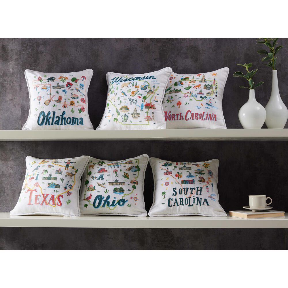 Peking Handicraft Texas Embroidered 14&quot; x 14&quot; Throw Pillow, , large