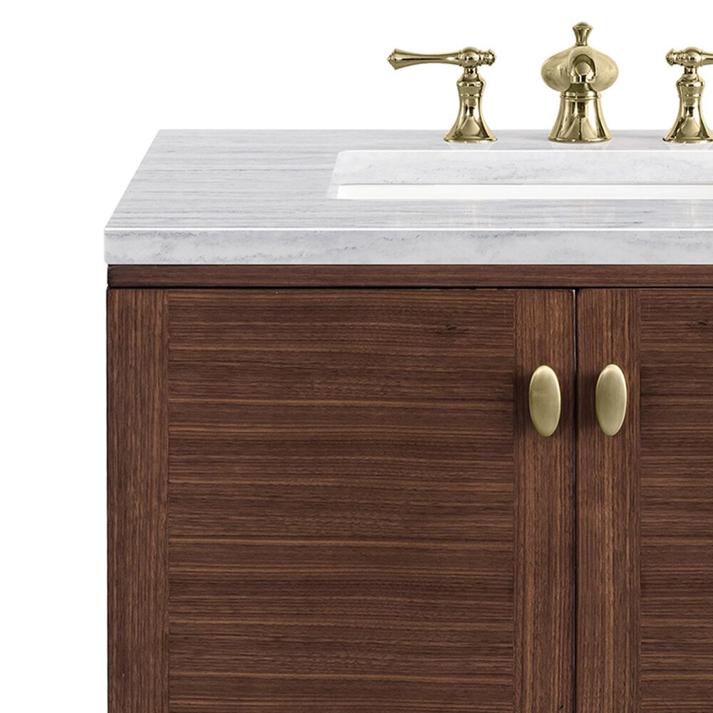 James Martin Vanities Amberly 30&quot; Single Bathroom Vanity in Walnut with 3 cm Arctic Fall Solid Surface Top and Rectangular Sink, , large