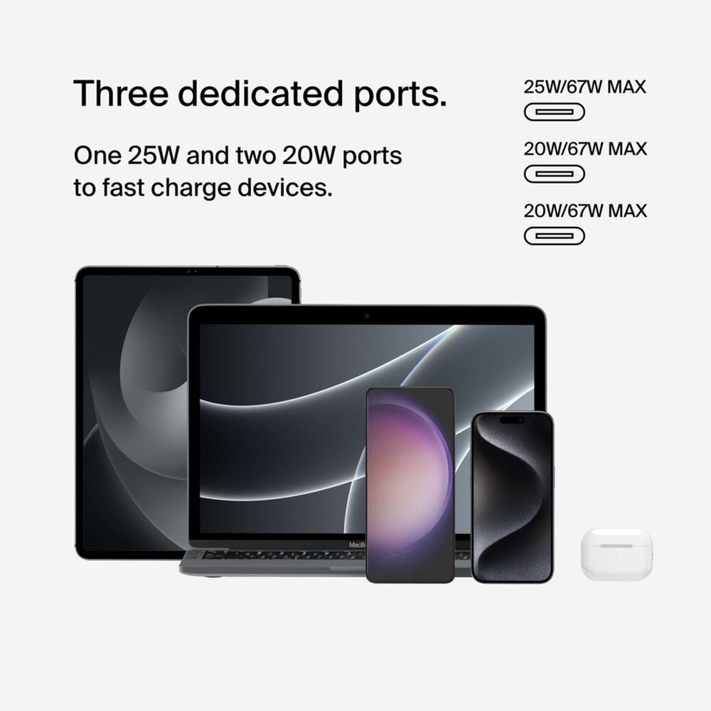 Belkin BoostCharge 67W 3-Port USB-C Charger with PPS in White, , large