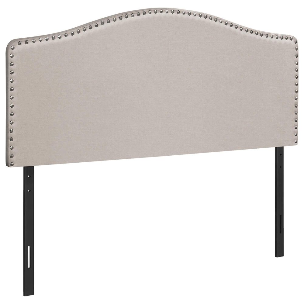 Monarch Specialties Queen Nail Head Trim Headboard in Beige, , large