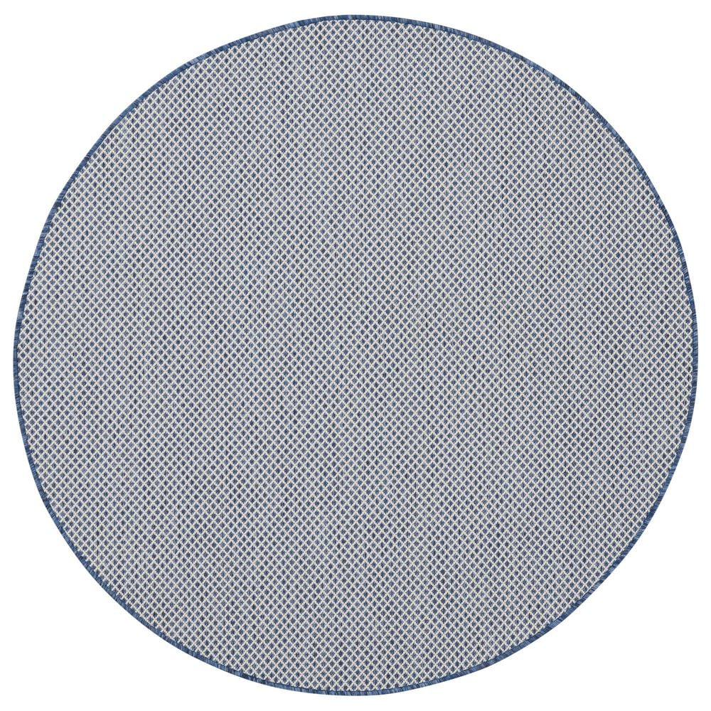 Nourison Courtyard Ivory and Blue 5" Round Indoor/Outdoor Area Rug, , large