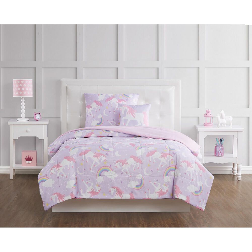 Pem America My World Rainbow Unicorn 4-Piece Full Comforter Set in Purple and Pink, , large