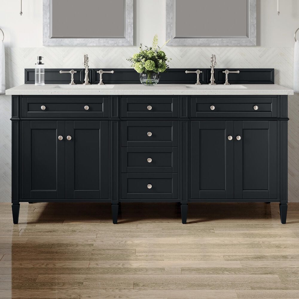James Martin Vanities Brittany 72&quot; Double Bathroom Vanity in Black Onyx with 3 cm Lime Delight Quartz Top and Rectangular Sinks, , large