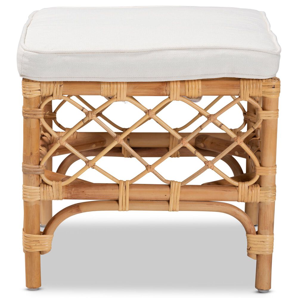 Baxton Studio Orchard Ottoman with Natural Brown Rattan in White, , large