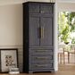 HOMLUX 78.2" Tall Farmhouse Kitchen Pantry Cabinet with 8 Door Shelves, Storage Cabinet with 3 Adjustable Shelves, 3 Large Drawers, Versatile Cupboard for Kitchen, Dining & Bathroom, Ash Black, , large