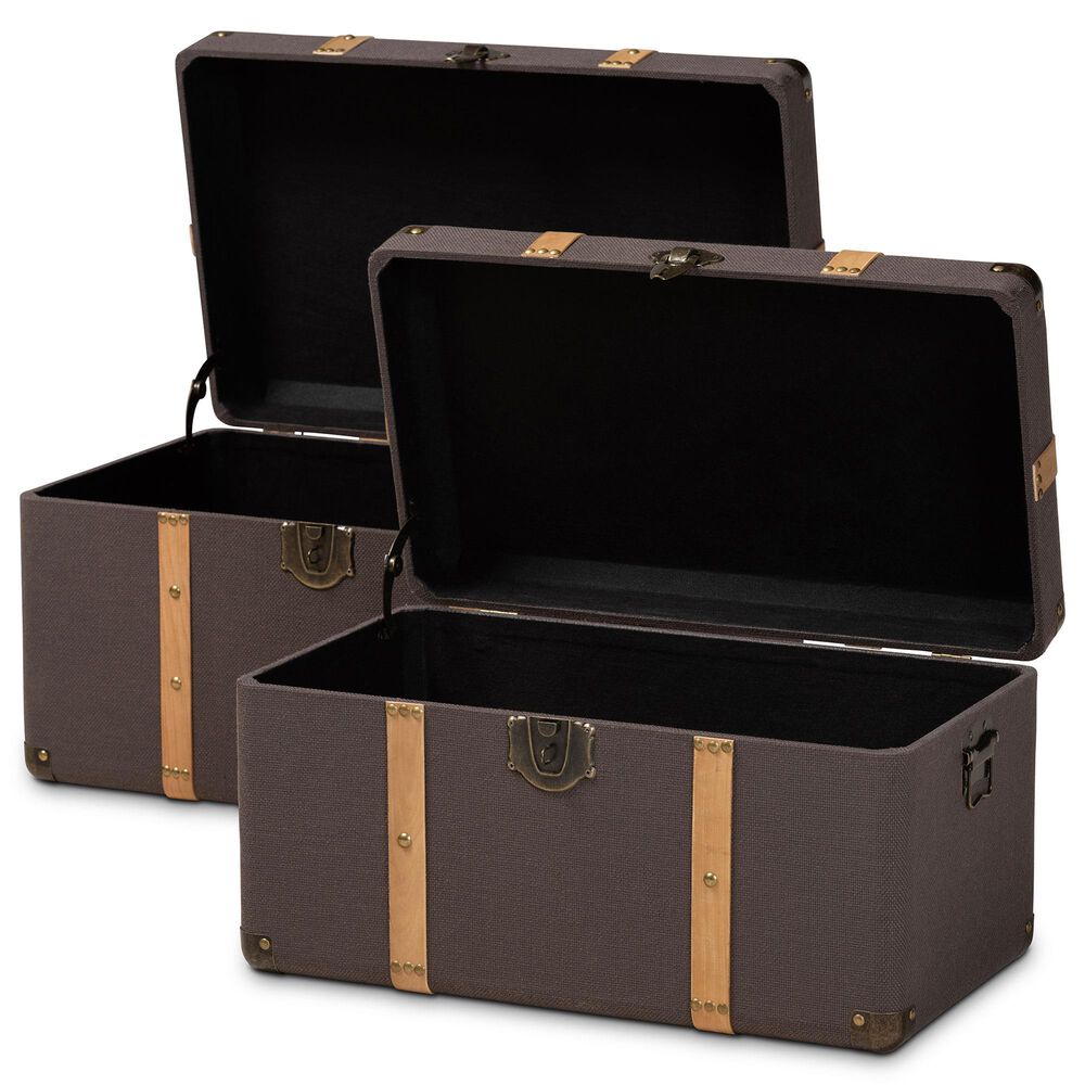 Baxton Studio Stephen 2-Piece Storage Trunk Set in Dark Brown and Oak, , large
