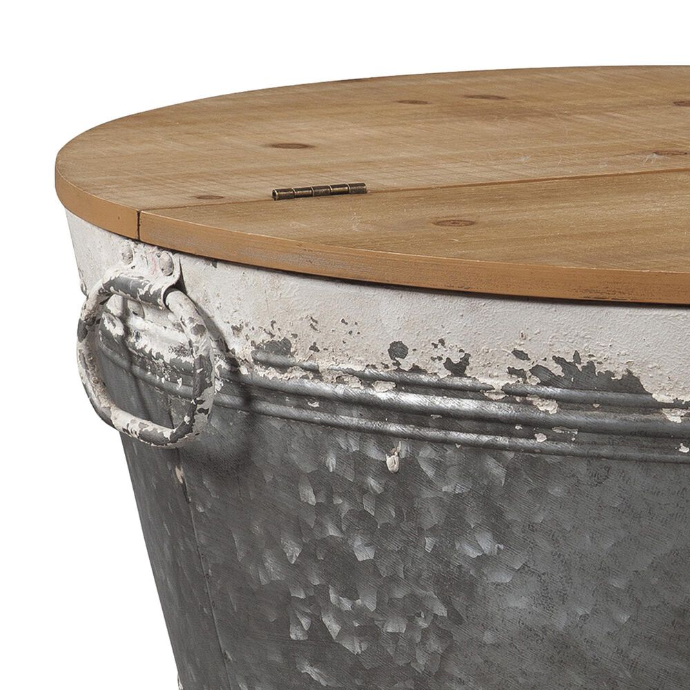 Ashley Shellmond Accent Cocktail Table in Antiqued Galvanized and Light Brown, , large