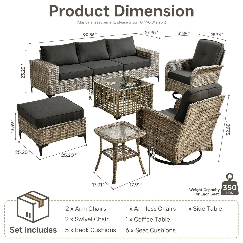 HOMLUX 8-Piece All-weather Rattan Outdoor Patio Furniture Set in Black, , large