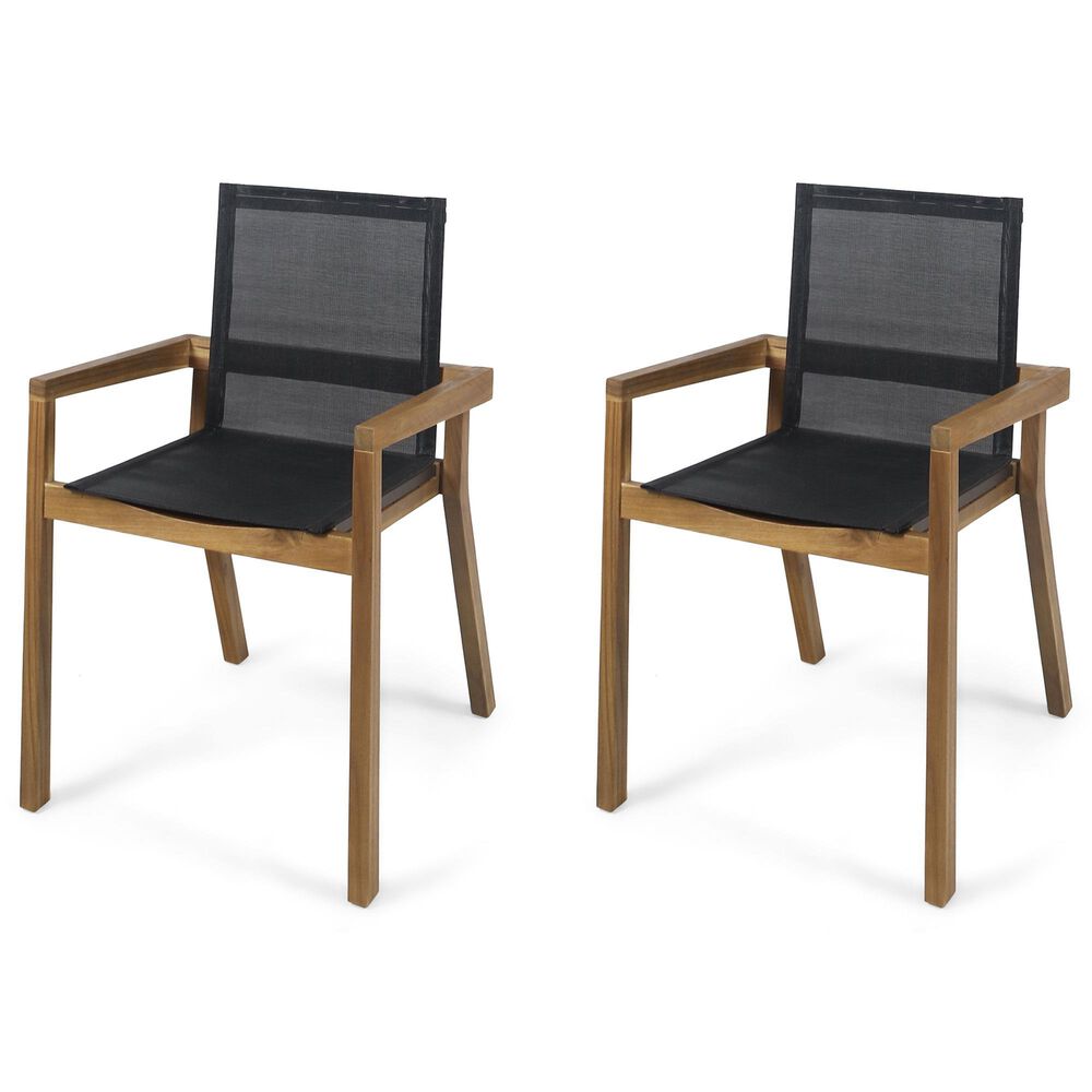 Hearth and Haven Belfast Outdoor Dining Chair with Teak Frame in Black &#40;Set of 2&#41;, , large