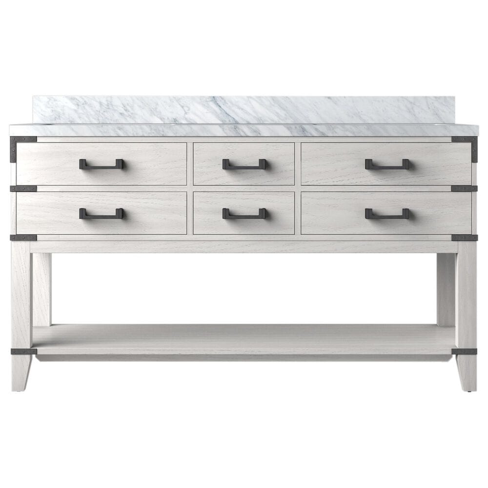 Lexora Home Norwalk 60&quot; Double Bathroom Vanity in White Oak with White Carrara Marble Top  and Rectangle Sink, , large