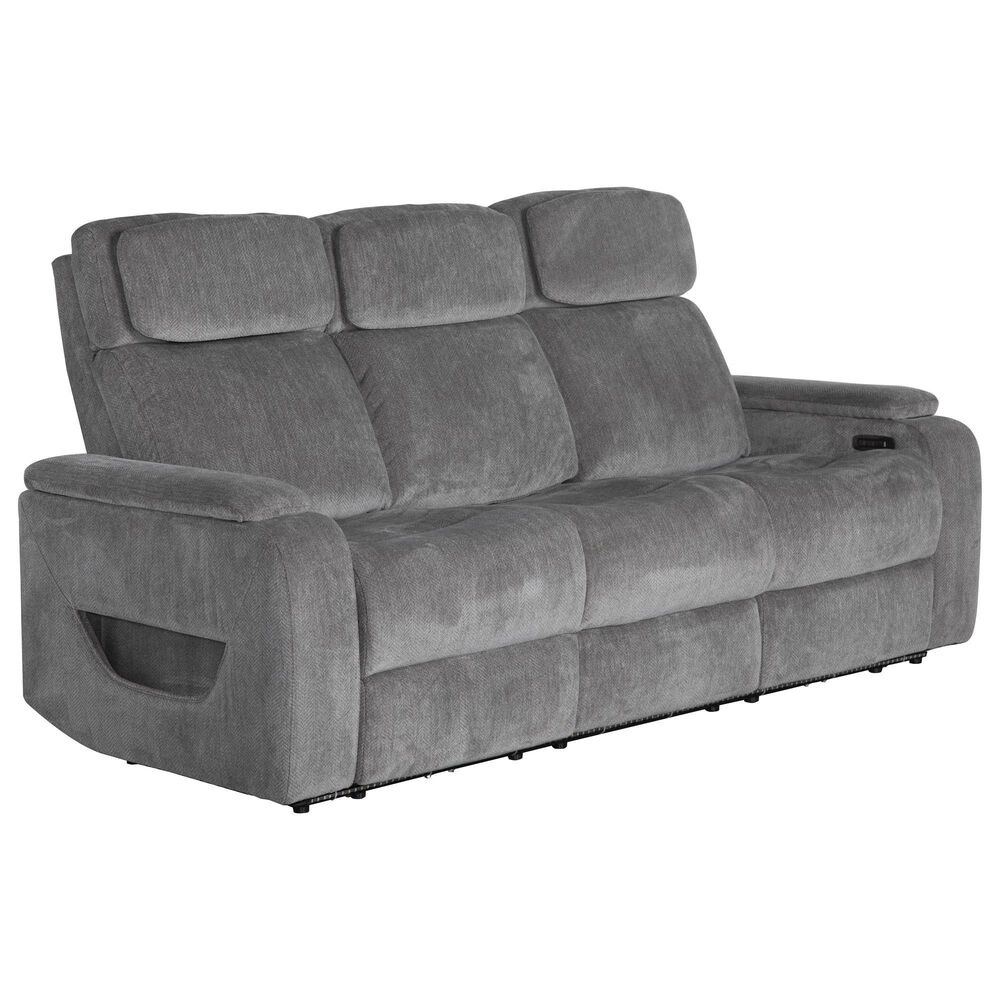 Aurora Furnishings Power Reclining Sofa with Power Headrests in Arica Pewter, , large