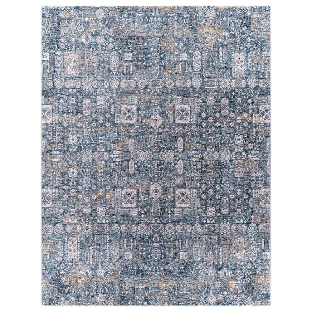Surya Cardiff CDF-2309 Blue, Deep Teal, Medium Gray, Light Gray, Camel and Charcoal 5&#39; x 7&#39;5&quot; Area Rug, , large