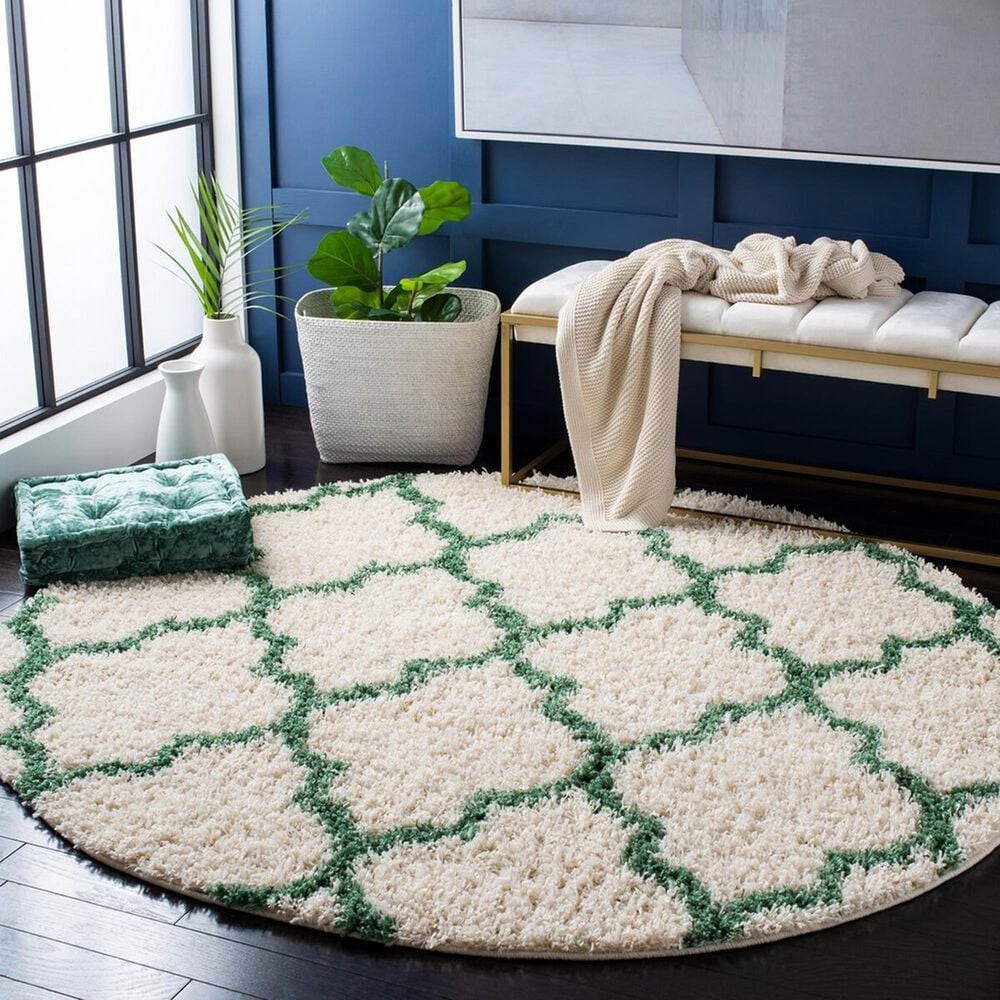Safavieh Venus Shag 6&#39;7&quot; Round Ivory and Green Area Rug, , large