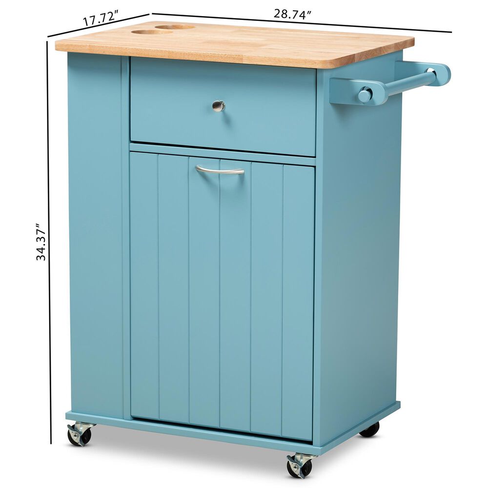 Baxton Studio Liona Kitchen Storage Cart in Sky Blue and Natural, , large