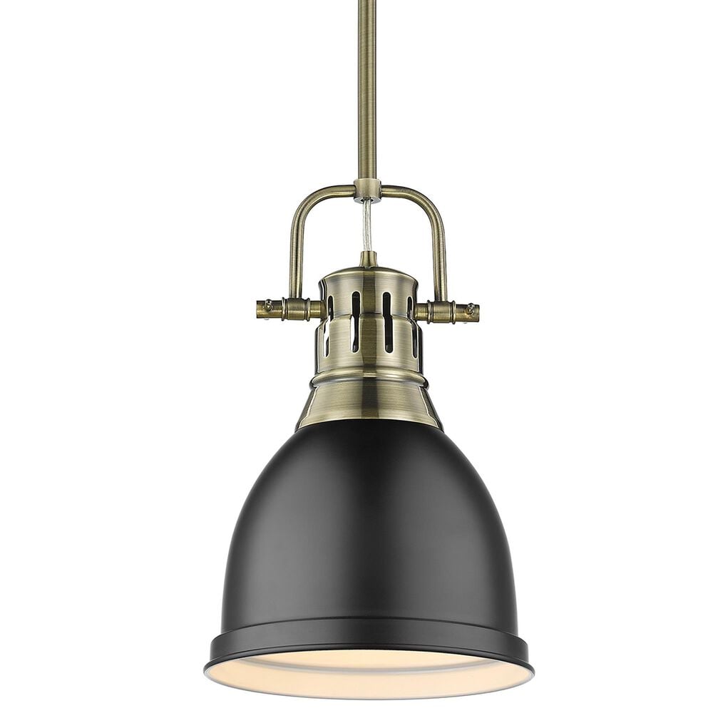 Golden Lighting Duncan 1-Light Small Pendant with Rod and Matte Black Shade in Aged Brass, , large