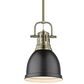 Golden Lighting Duncan 1-Light Small Pendant with Rod and Matte Black Shade in Aged Brass, , large