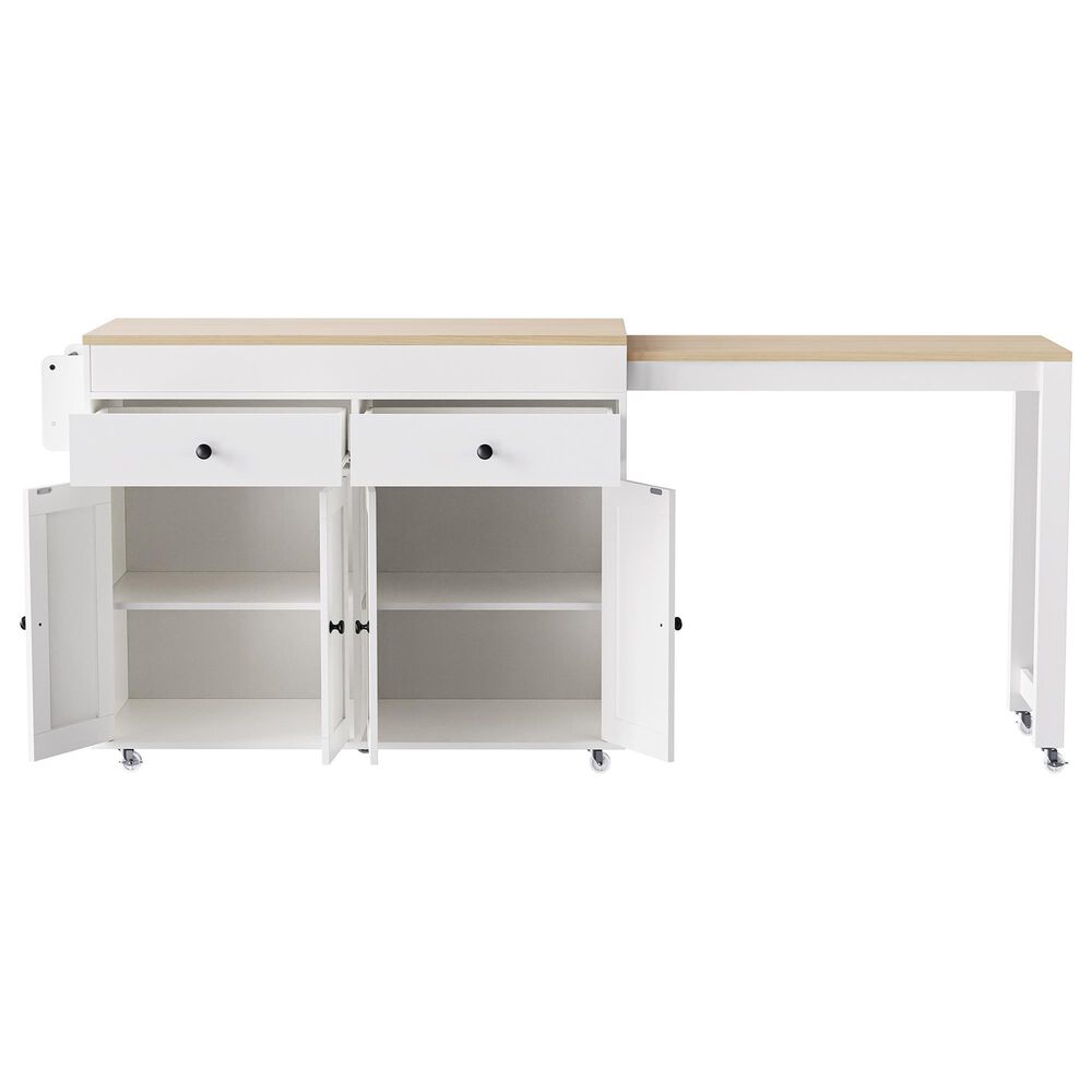 HOMLUX 75" Kitchen Island with Extendable Dining Table in White, , large