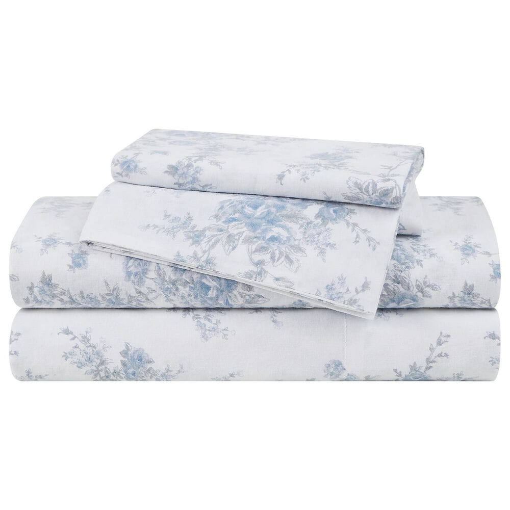 Pem America British Rose 4-Piece Full Sheet Set in White and Blue, , large