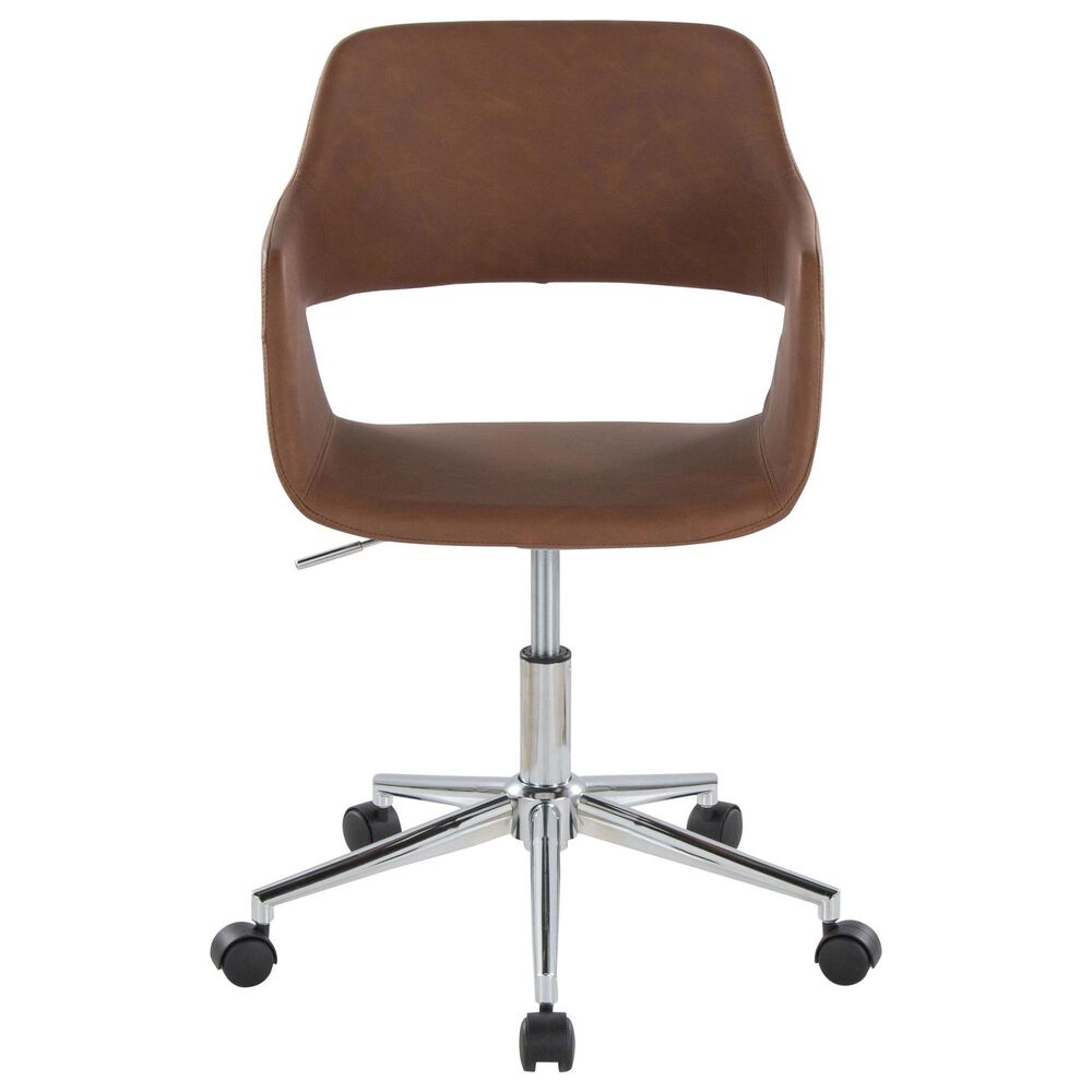 LumiSource Margarite Swivel Task Chair with Brown Faux Leather Cushion in Chrome, , large