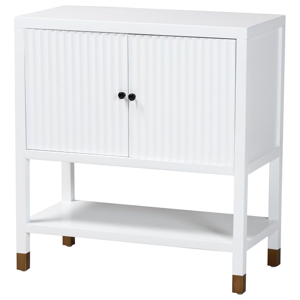 Baxton Studio Aiden 2-Door Accent Storage Cabinet in White and Brass, , large