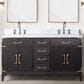 Lexora Home Laurel 60" Double Bathroom Vanity in Black Oak with White Carrara Marble Top and Rectangular Sinks, , large