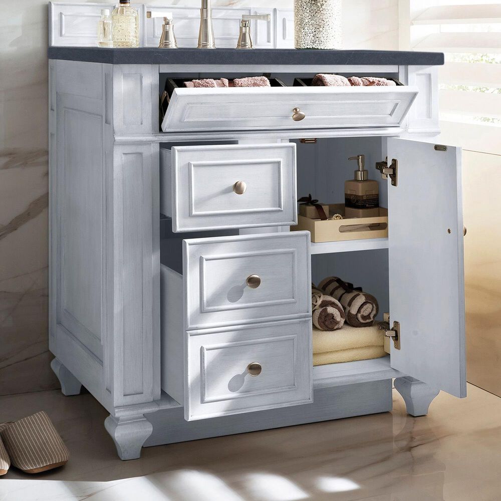 James Martin Vanities Bristol 30&quot; Single Bathroom Vanity in Bright White with 3 cm Charcoal Soapstone Quartz Top and Rectangular Sink, , large