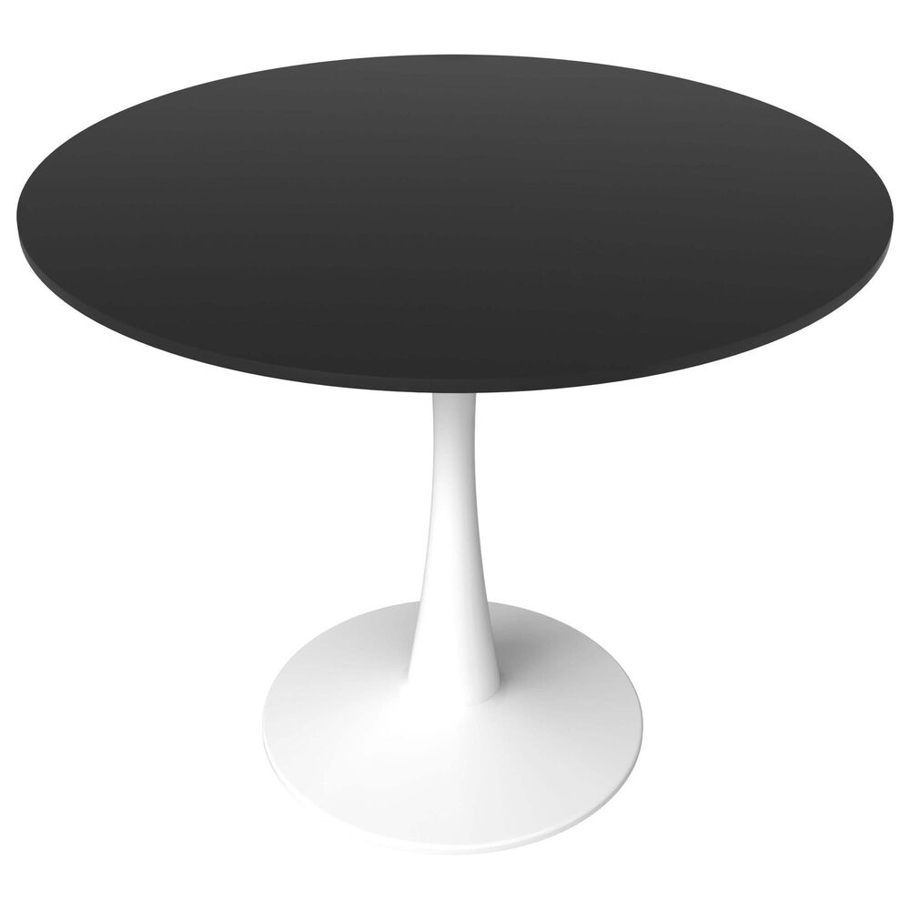 Leisuremod LeisureMod Bristol Mid-Century Modern Round Dining Table with Wood Top and Iron Pedestal Base with Gloss Finish for Kitchen and Dining Room, , large