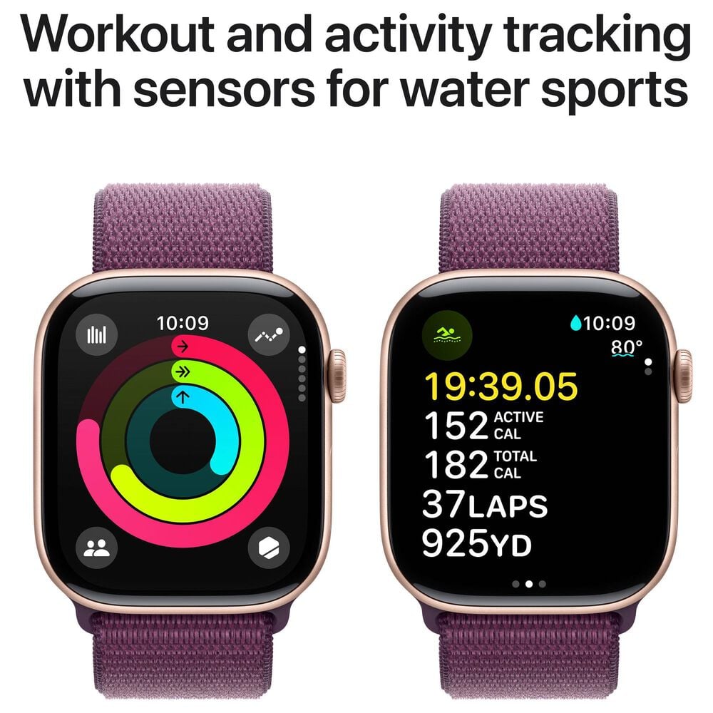Apple Watch Series 10 GPS 46mm Rose Gold Aluminum Case with Plum Sport Loop, , large