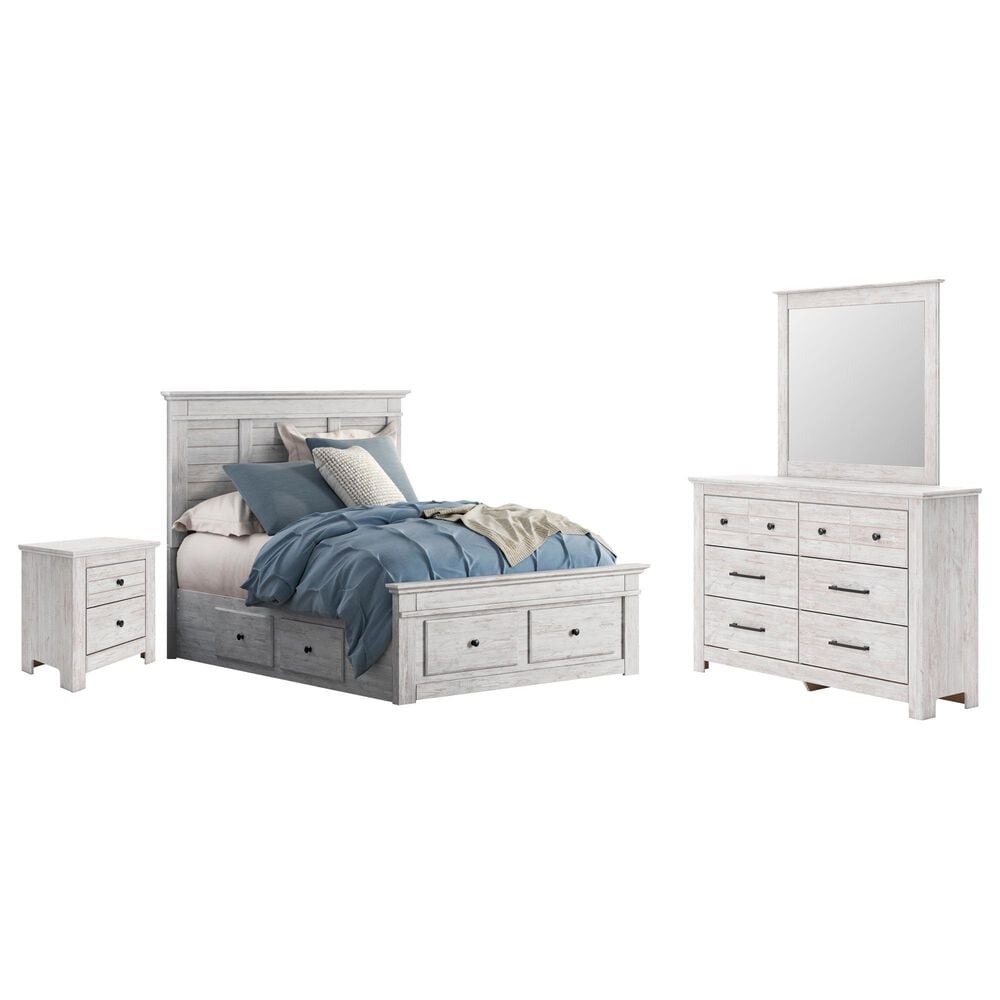 Ashley Makidern 4 Piece Full Storage Bedroom Set with Six Drawers in Whitewash, , large