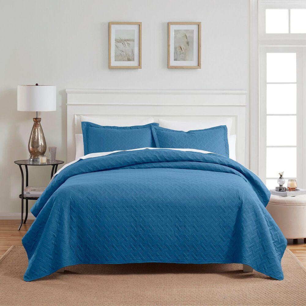 Trade Linker 2-Piece Twin Basket Pinsonic Quilt Set in Denim, , large