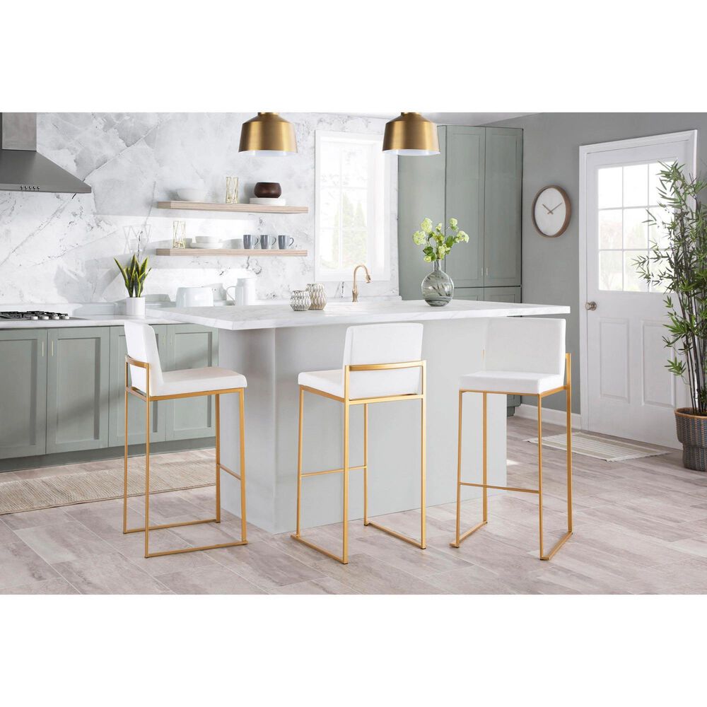 LumiSource Fuji 30" Bar Stool with White Upholstery in Gold (Set of 2), , large