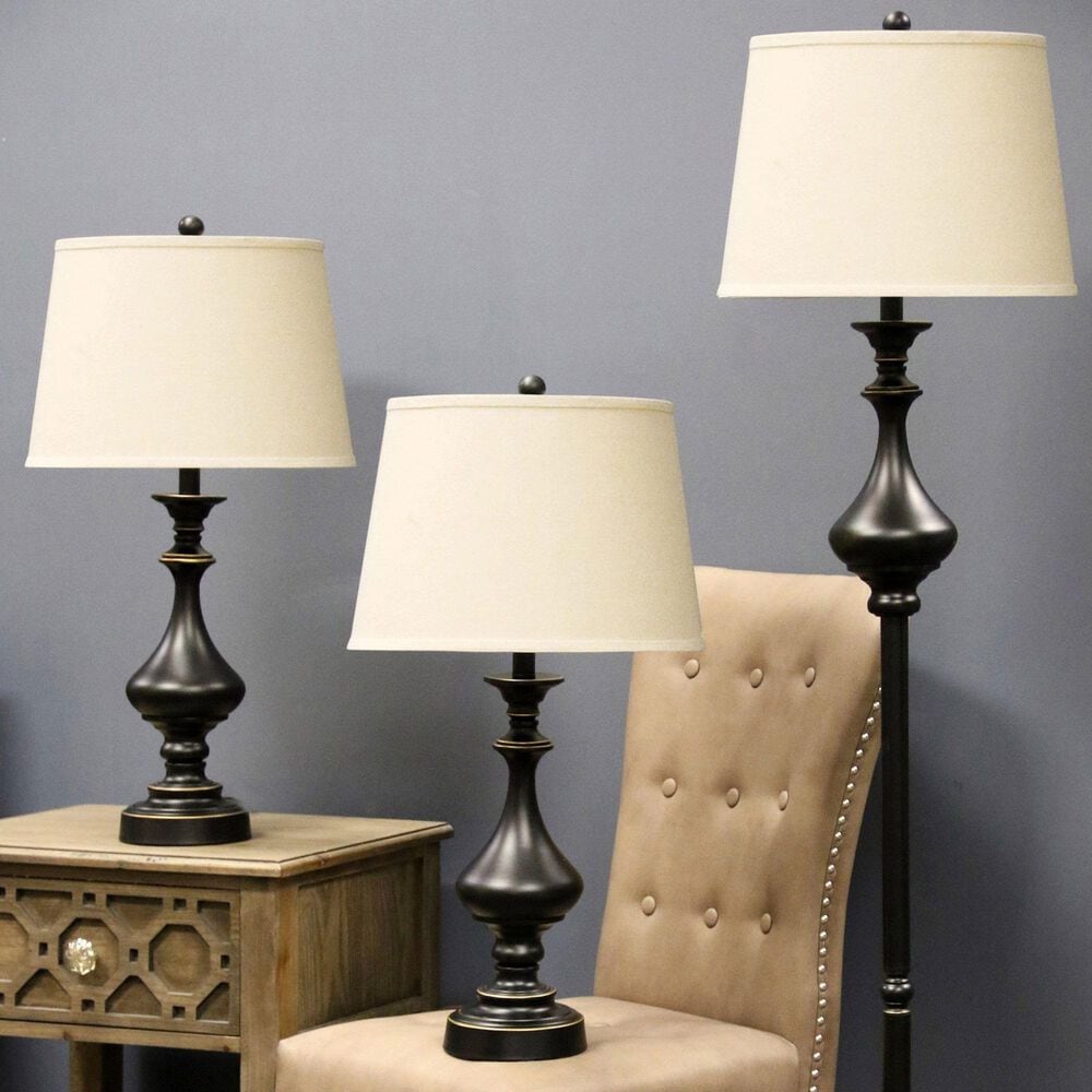 Flair Industries Table and Floor Lamp Set in Madison Bronze &#40;Set of 3&#41;, , large