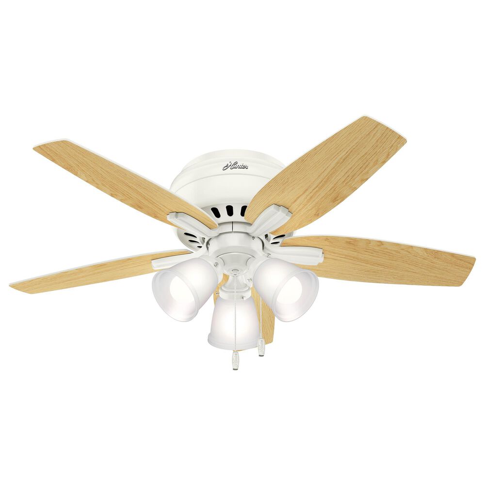 Hunter Newsome Low Profile 42&quot; Ceiling Fan with Clear Frosted Lights in Fresh White, , large