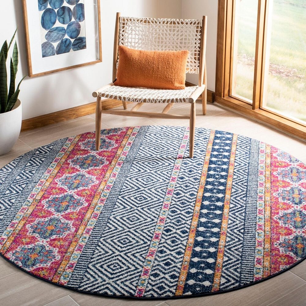 Safavieh Madison MAD797N 4&#39; Round Navy and Ivory Area Rug, , large
