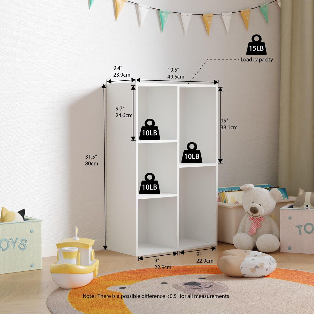 HOMLUX 5-Cube Reversible Storage Bookshelf in White, , large