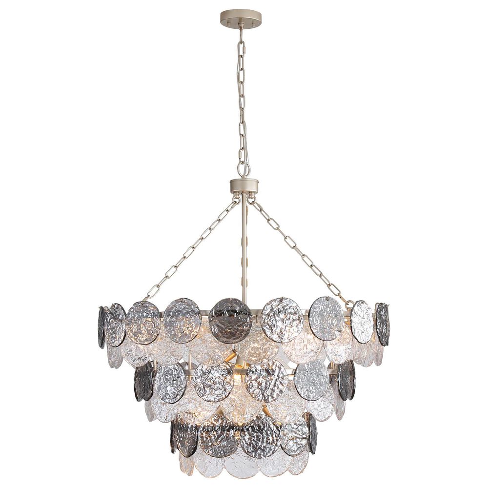 Golden Lighting Cascada 3-Tier 13-Light Pendant with Smoke Plated Glass Shade in Aegean Silver, , large