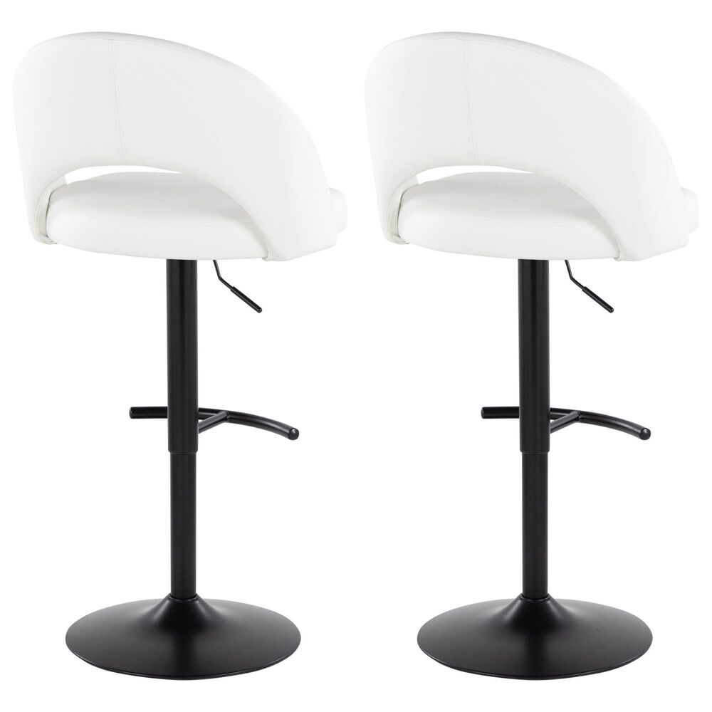 LumiSource Renee Adjustable Swivel Bar Stool with White Faux Leather Upholstery in Black (Set of 2), , large