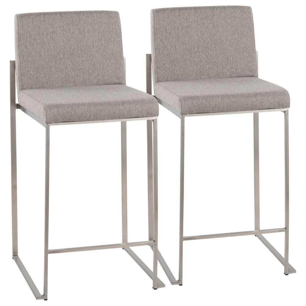 Lumisource Fuji High Back Counter Stool with Grey Fabric Cushion in Stainless Steel (Set of 2), , large