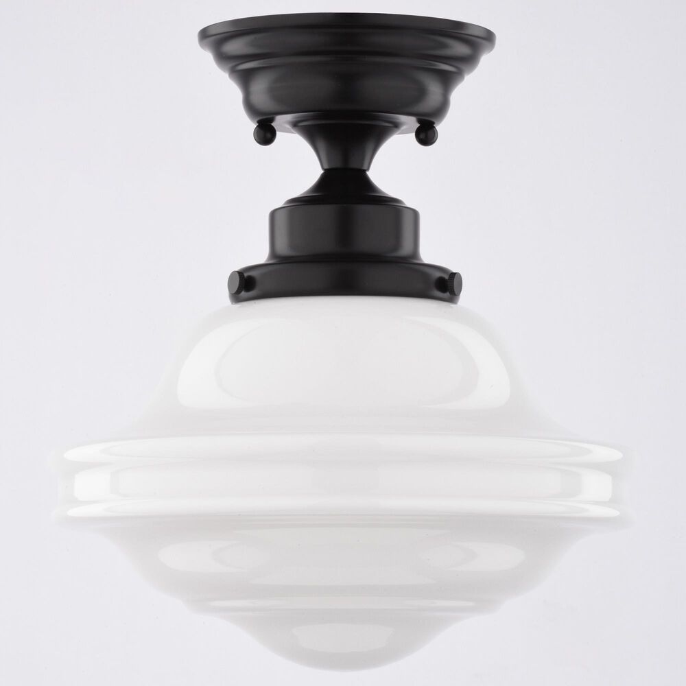 Vaxcel Huntley 10" 1-Light Semi Flush Mount with Milk Glass Shade in Oil Rubbed Bronze, , large