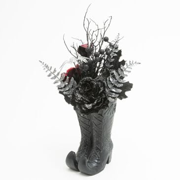 The Gerson Company 22"H Resin Halloween Witch Boots with Floral Arrangement in Black, , large