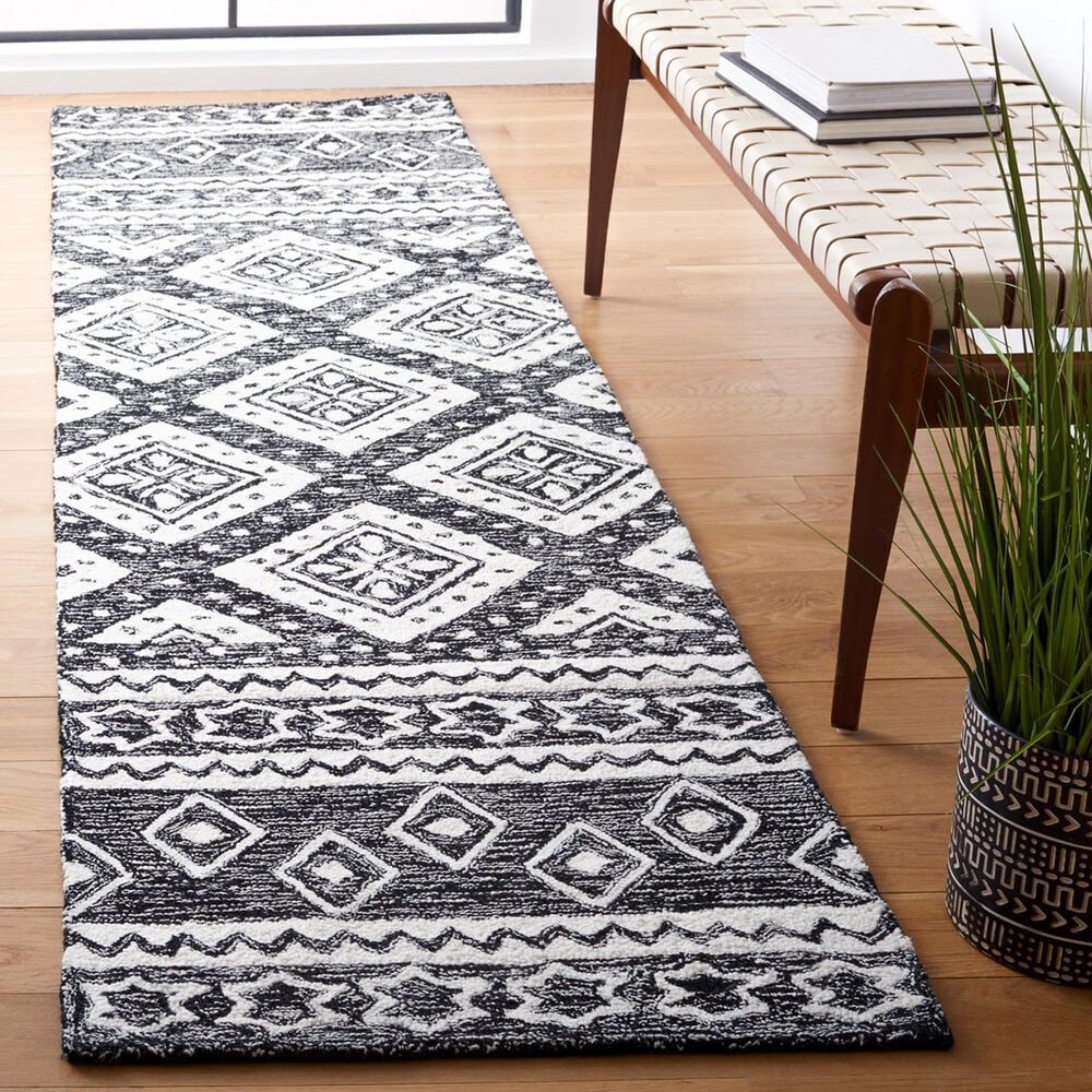 Safavieh Micro-Loop Southwestern 2&#39;3&quot; x 9&#39; Black and Ivory Runner, , large